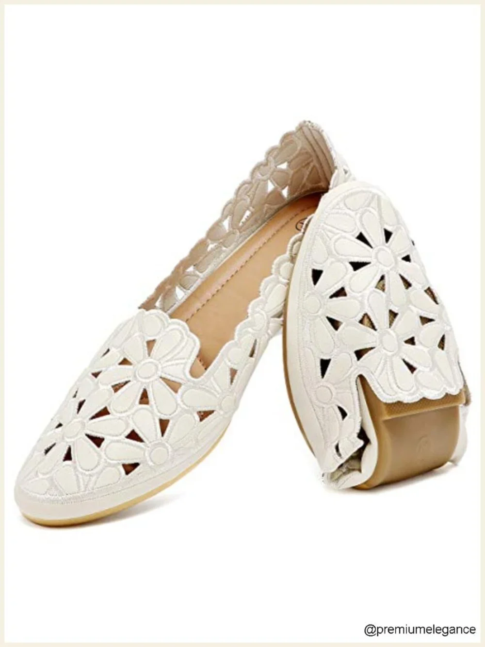Women's Floral Ballet Flats Slip On PU Leather Round Toe Dress Shoes